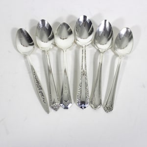 Curated Set of 6 Silver Demitasse Small Spoons, Mismatched Vintage Coffee Service Spoon, Six Sugar Tea Teaspoons, Condiment, Silver Plated