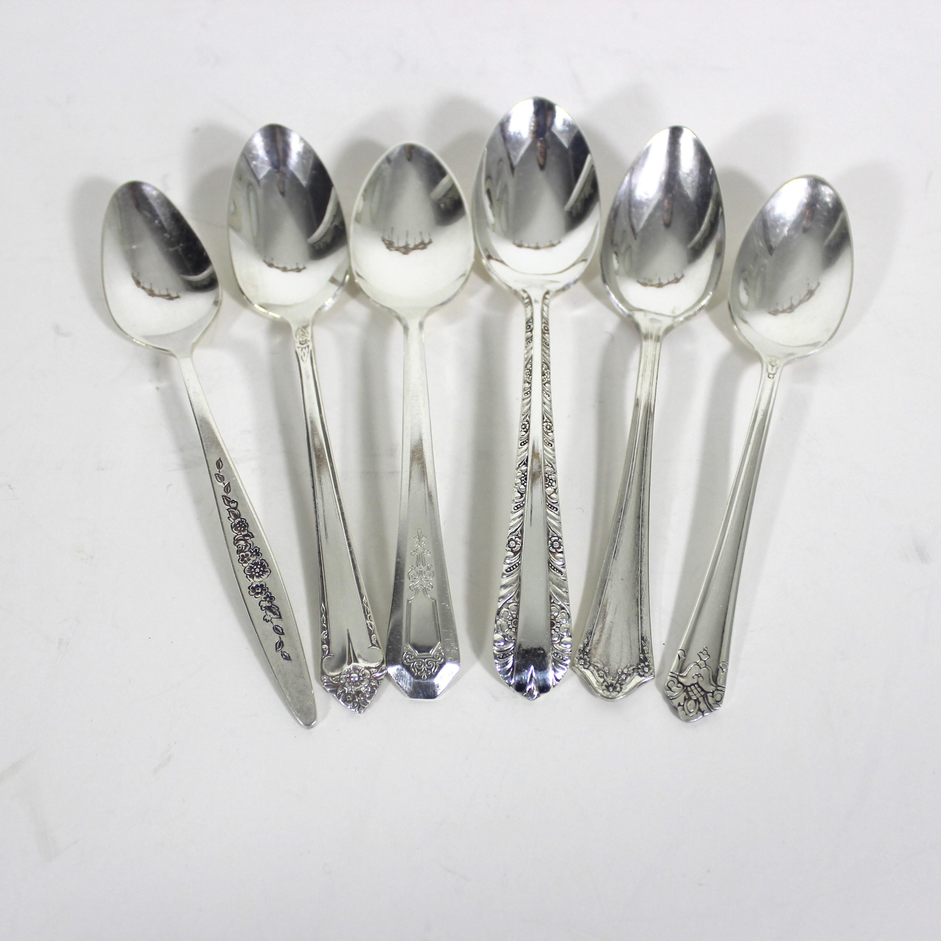 Curated Set of 6 Silver Demitasse Small Spoons, Mismatched Vintage