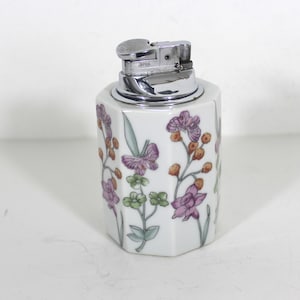 Vintage Japanese Ceramic Tabletop Lighter Butterflies and Flowers