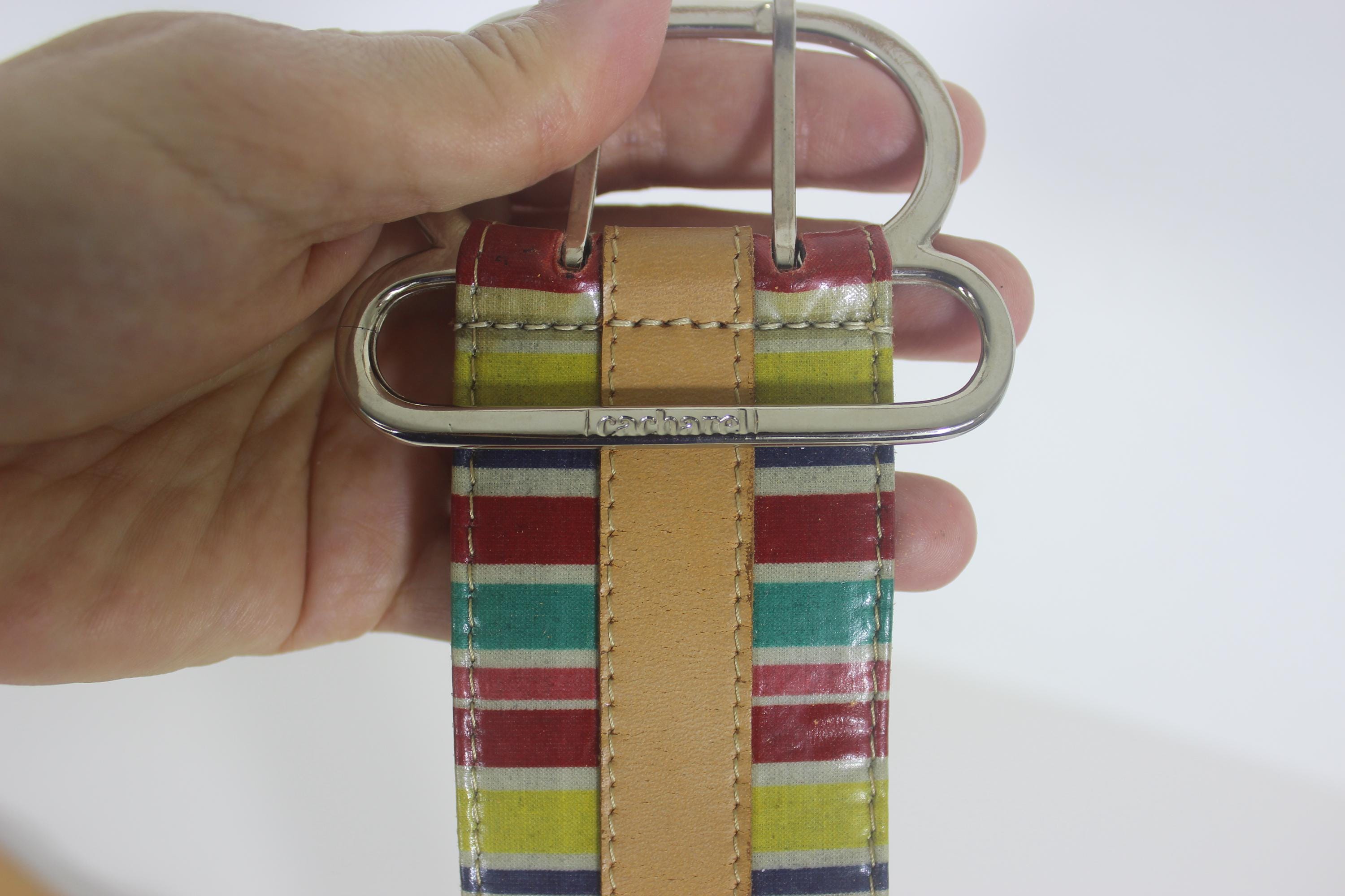 30”-34” Vintage CACHAREL Made in France Leather Belt Striped  display picture 3