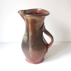 Vintage Handmade Pottery Pitcher, Jug with Handles, Raku, Japanese Style, Entertaining, Hosting, Serving, Metallic