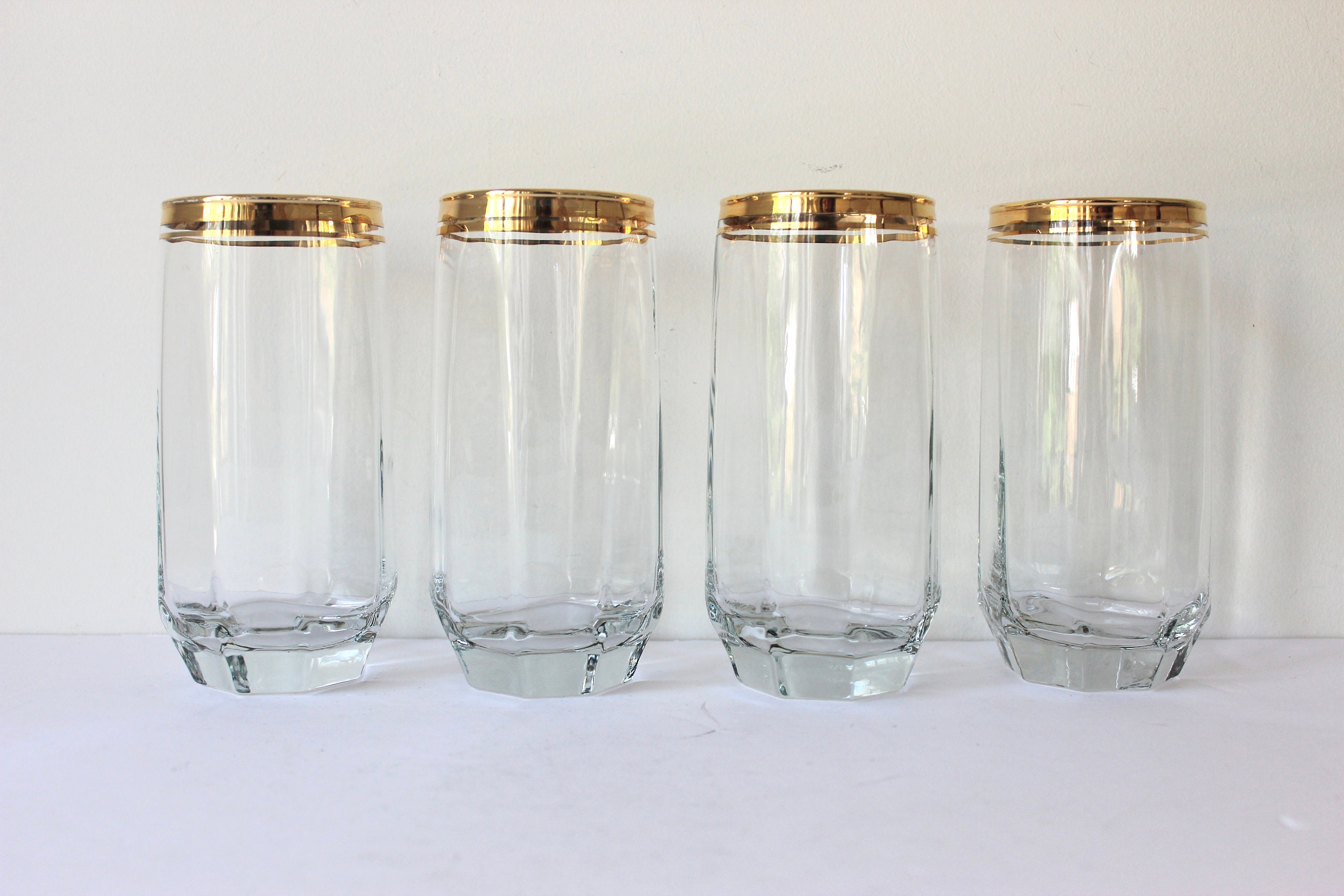 Set of Four Gold Rim Glasses Mid Century Drinking Glass With - Etsy
