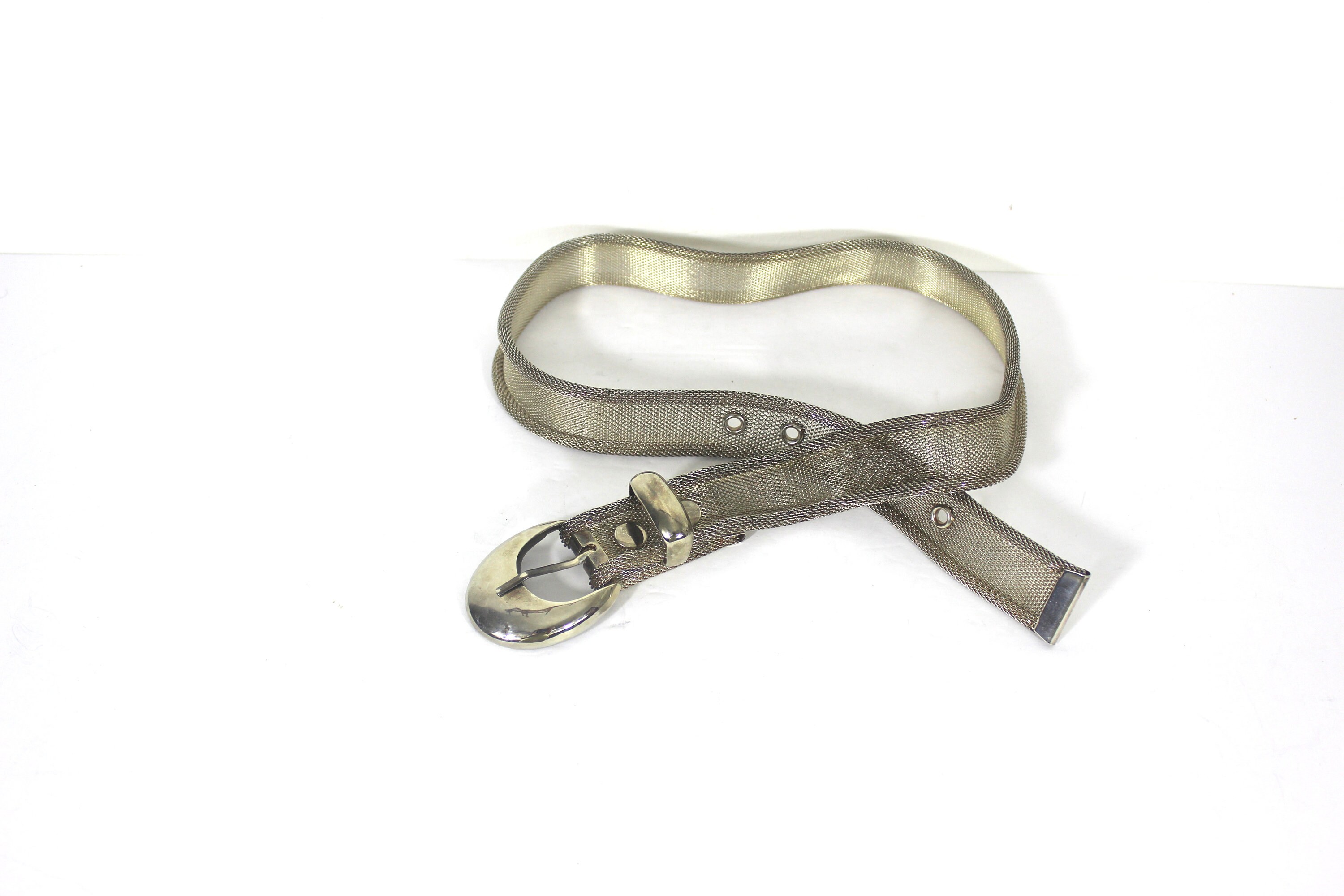 80's Vintage Silver Mesh Metal Belt Silver Buckle Size Small