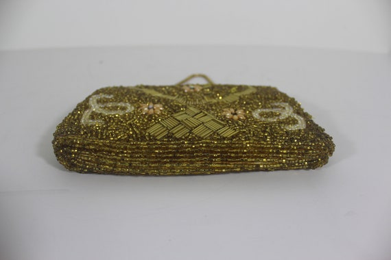 Vintage Gold Glass Beaded Clutch Purse, Evening V… - image 3