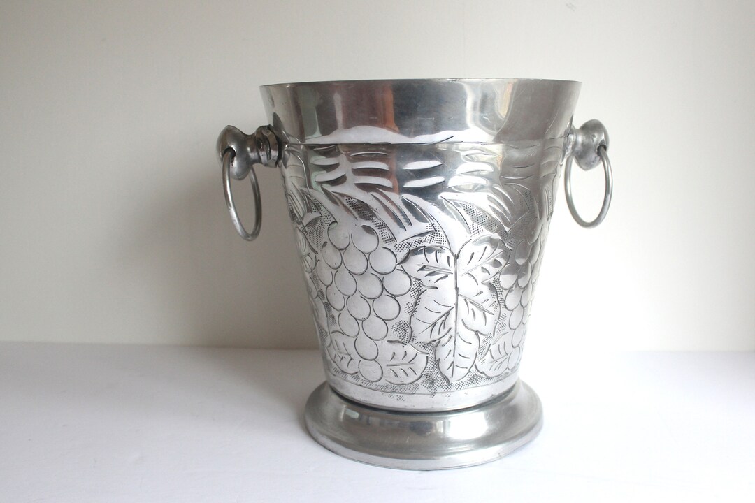 Vintage Aluminum Champagne Bucket With Grape Detail Ice Pail Etsy