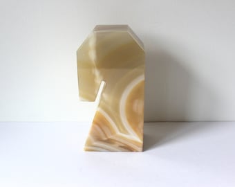 Mid Century Modern Vintage Onyx Horse Head Stone Bookend, Single Marble Book End, Large MCM White Yellow Polished Heavy Bookend Office Decor