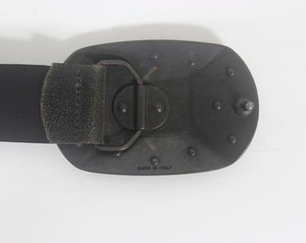Belt Shak Black Italian Leather Slide Belt Silver Tone Weave Buckle 31”-36” Distressed Black Italian Leather Belt With Black  main image 4