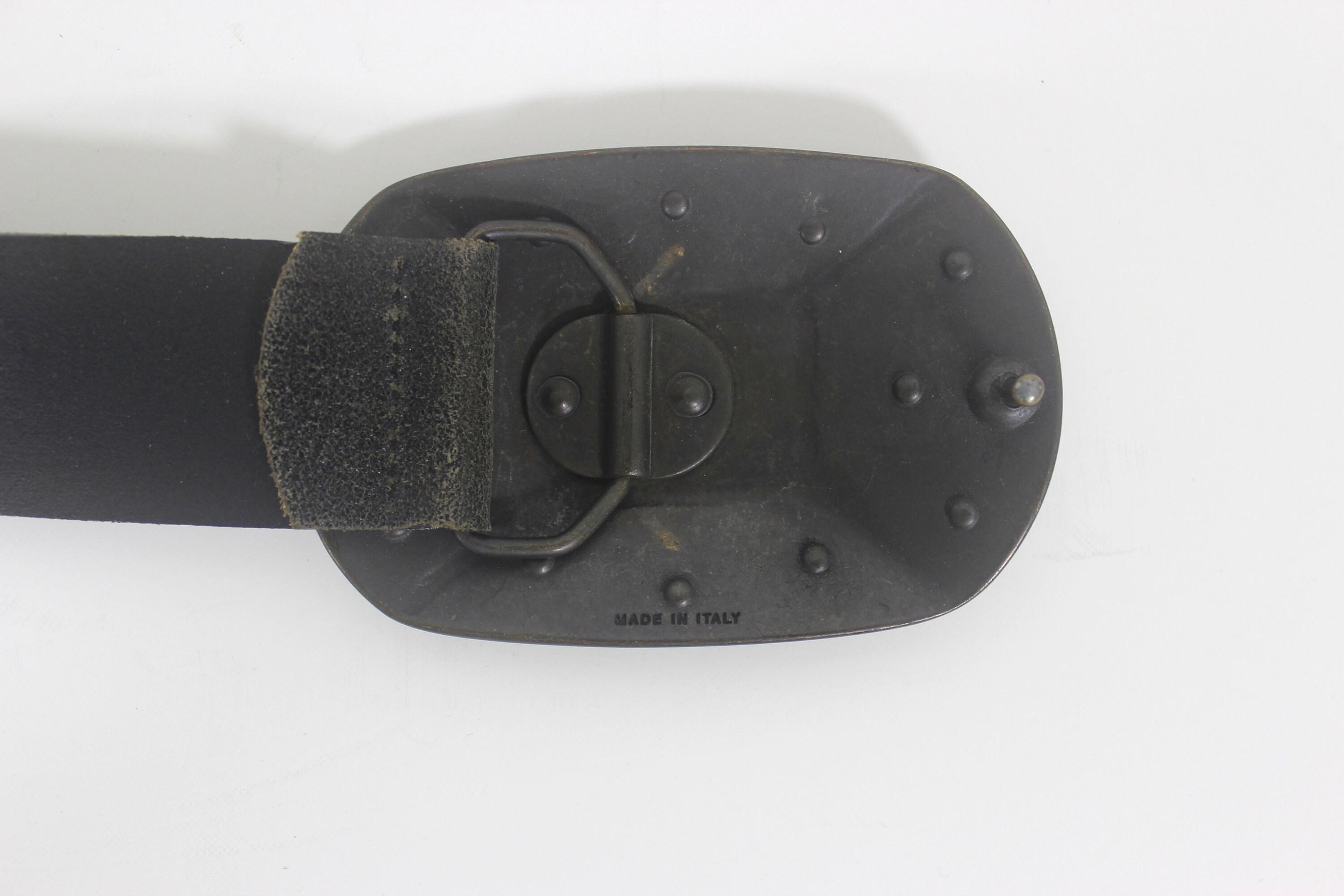 31”-36” Distressed Black Italian Leather Belt With Black 