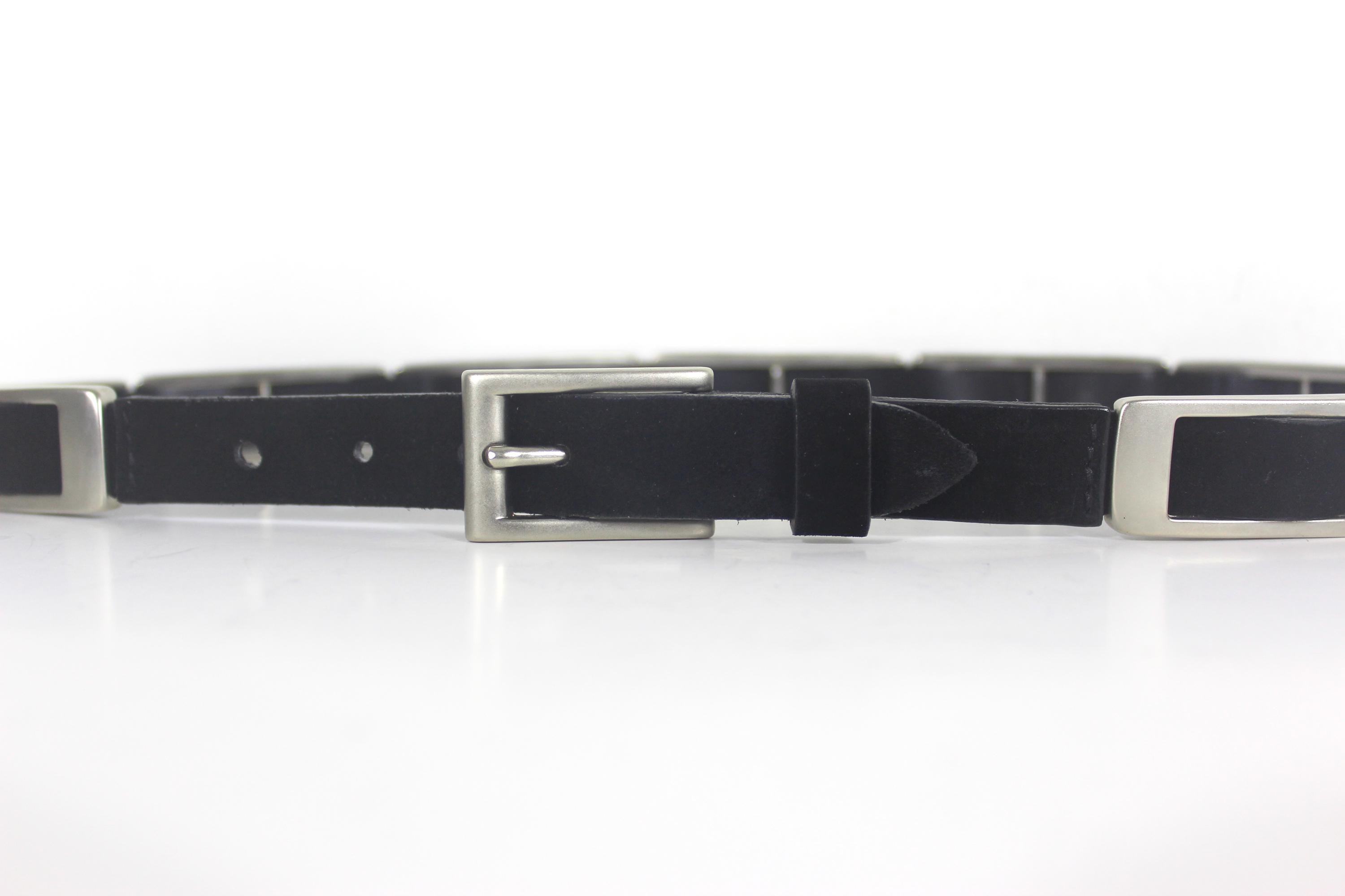 27”-30” NANNI Italian Silver Metal and Black Suede Leather  display picture 2