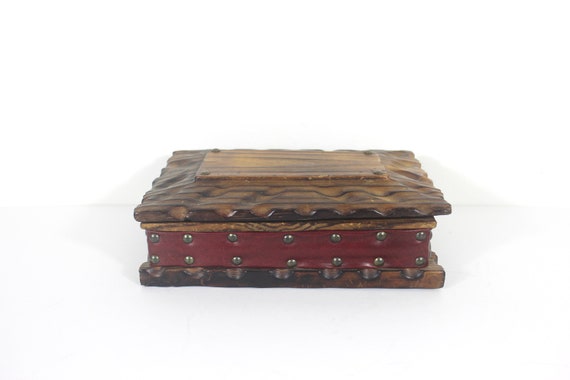 1970’s Wood and Faux Leather Box, Vintage Trinket… - image 1