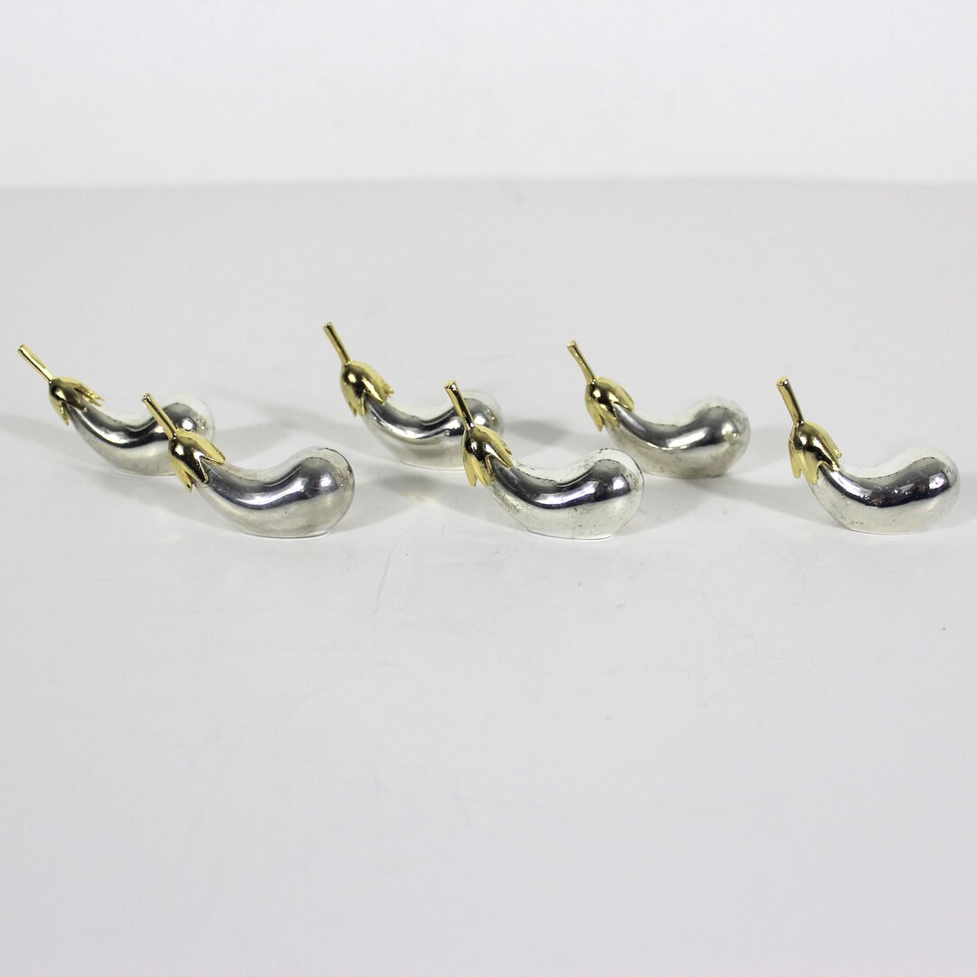 Set of 6 Silverplate and Gold Eggplant Knife Rests, Chopstick Holders ...