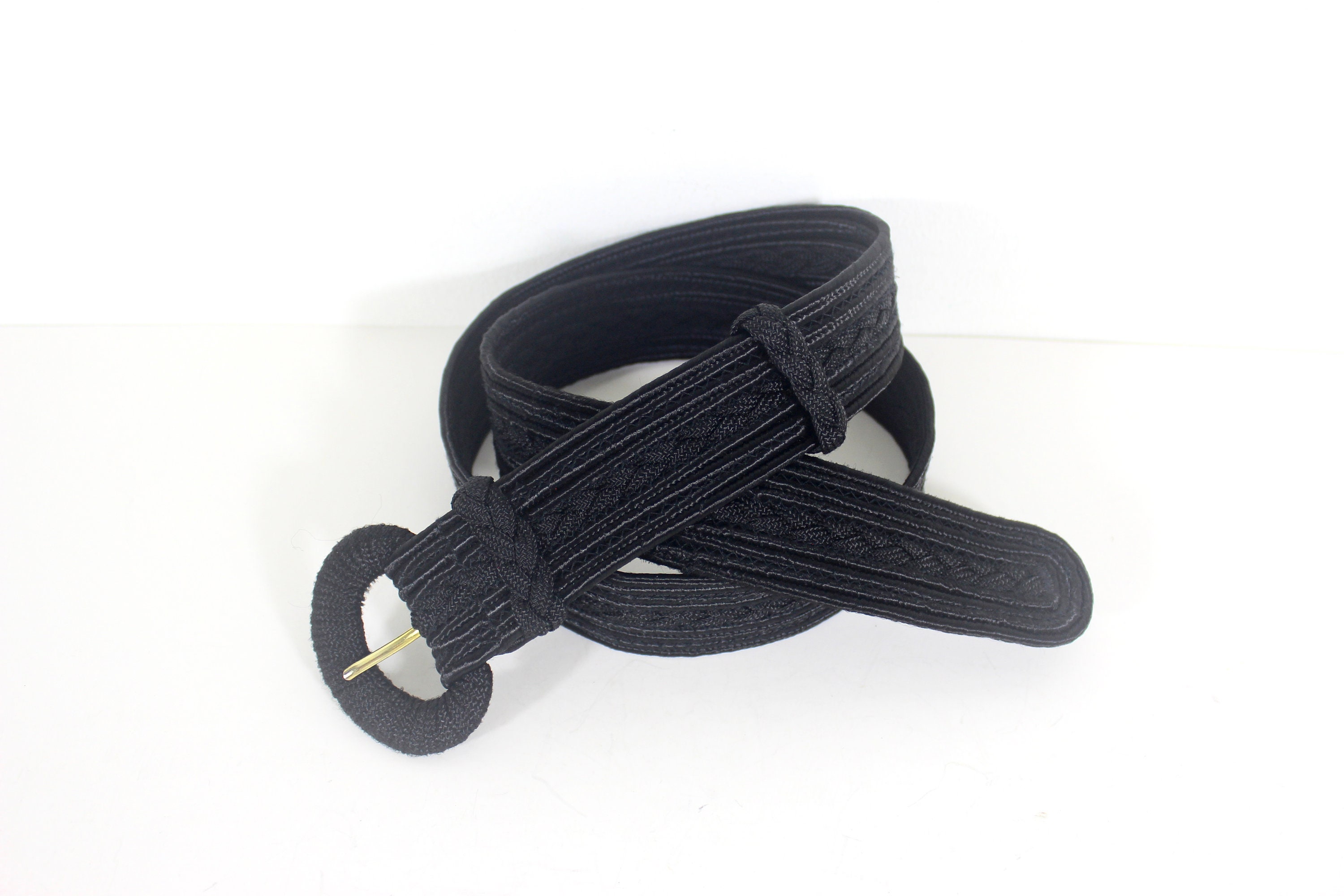 Up to 38” Black Silky Woven Cord Belt 1980 display picture 3