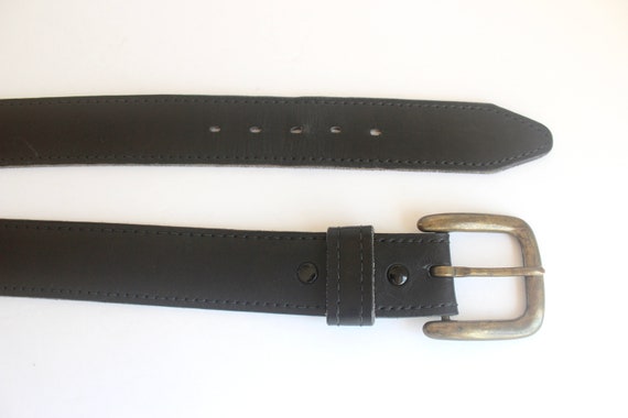 Vintage Smooth Thick Black Leather Belt, Size Med… - image 2