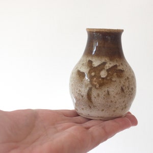 Vintage Pottery Bud Vase, Small Brown and White Vase for Shelf Styling, Natural Colors