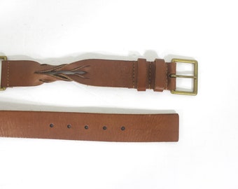 VTG Fossil Genuine Leather Braided Belt Brass Buckle Size L  display picture 1