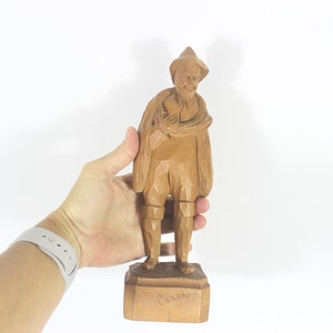 Paul E Caron Vintage Hand Carved Wood Fisherman, French Canadian Folk Art, Figurine, Hand Carved Signed Wood Carving, Shelf Decor