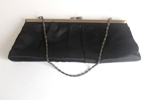 Vintage Matt Black Satin and Antiqued Brass Clutc… - image 8