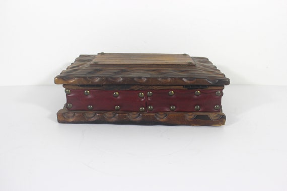1970’s Wood and Faux Leather Box, Vintage Trinket… - image 4
