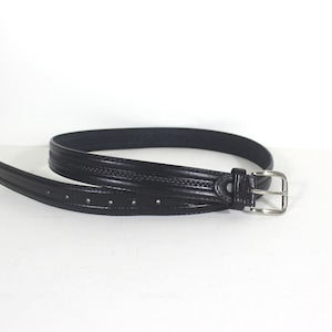 36”-43” Vintage Black Canadian Longhorn Italian Style Leather Belt with Braided Detail and a Silver Buckle