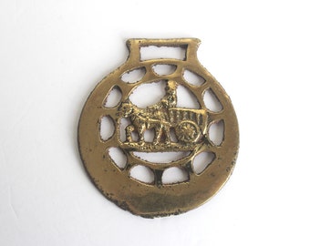 Vintage Brass Horse Brass, Tack, Badge, Horse Pulling Carriage, Rustic, British, England