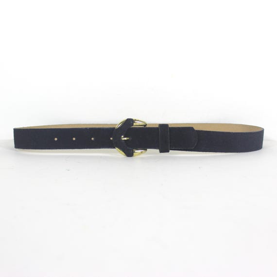 Midnight Blue Suede Gold Buckle Belt Classic Narrow Navy Blue Suede Gold Prong Belt – Elliot  main image 3
