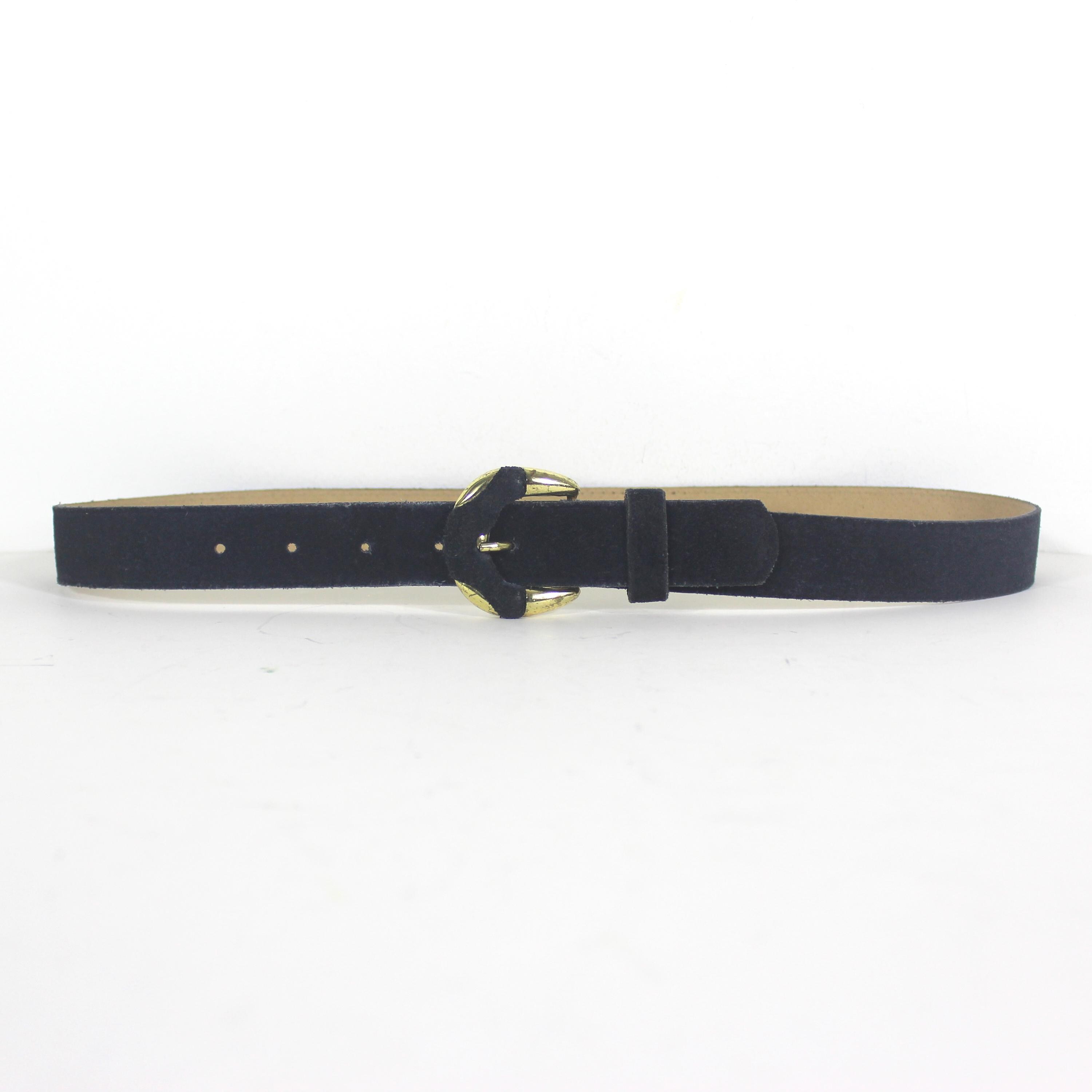 Vtg 80s Leather Belt Blue Suede Gemstone Hammered‎ Gold Buckle ML 80 main image 4