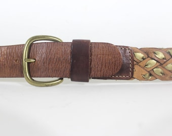 Vintage Top Grain Leather Woven Texture Brown Belt Size 38 38 Western 1-1/2 main image 2