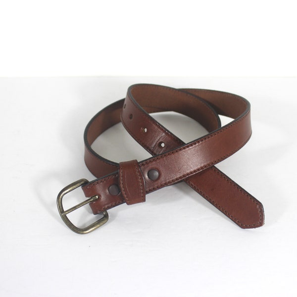 Cognac Brown Leather Belt with a Brass Buckle size Extra Large XL Narrow Dark