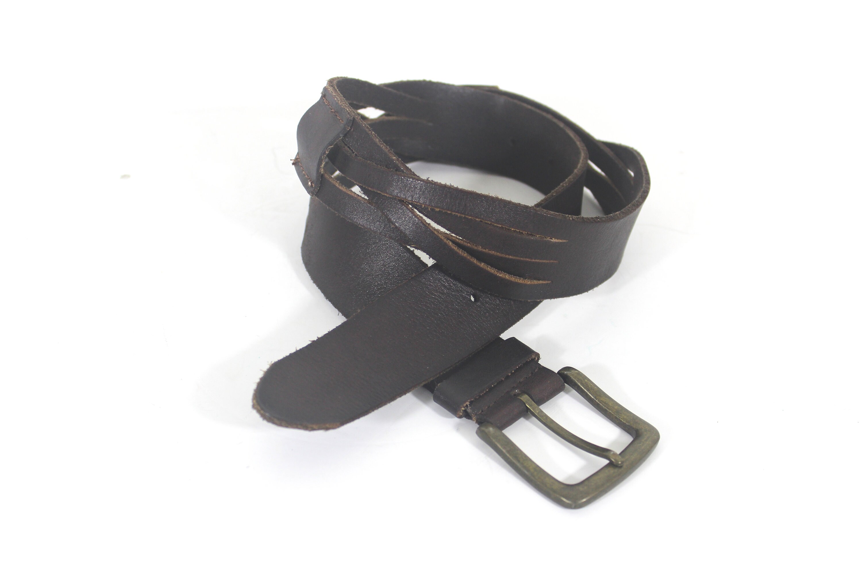 Wide Chocolate Brown Braided Belt Brass Buckle Adjustable Ring Leather Vintage Vintage Chocolate Brown Braided Leather Belt: Boho Style  main image 2