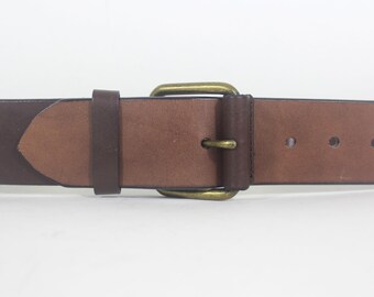 32”-36” Vintage Wide Brown Leather and Solid Brass Belt With  display picture 3