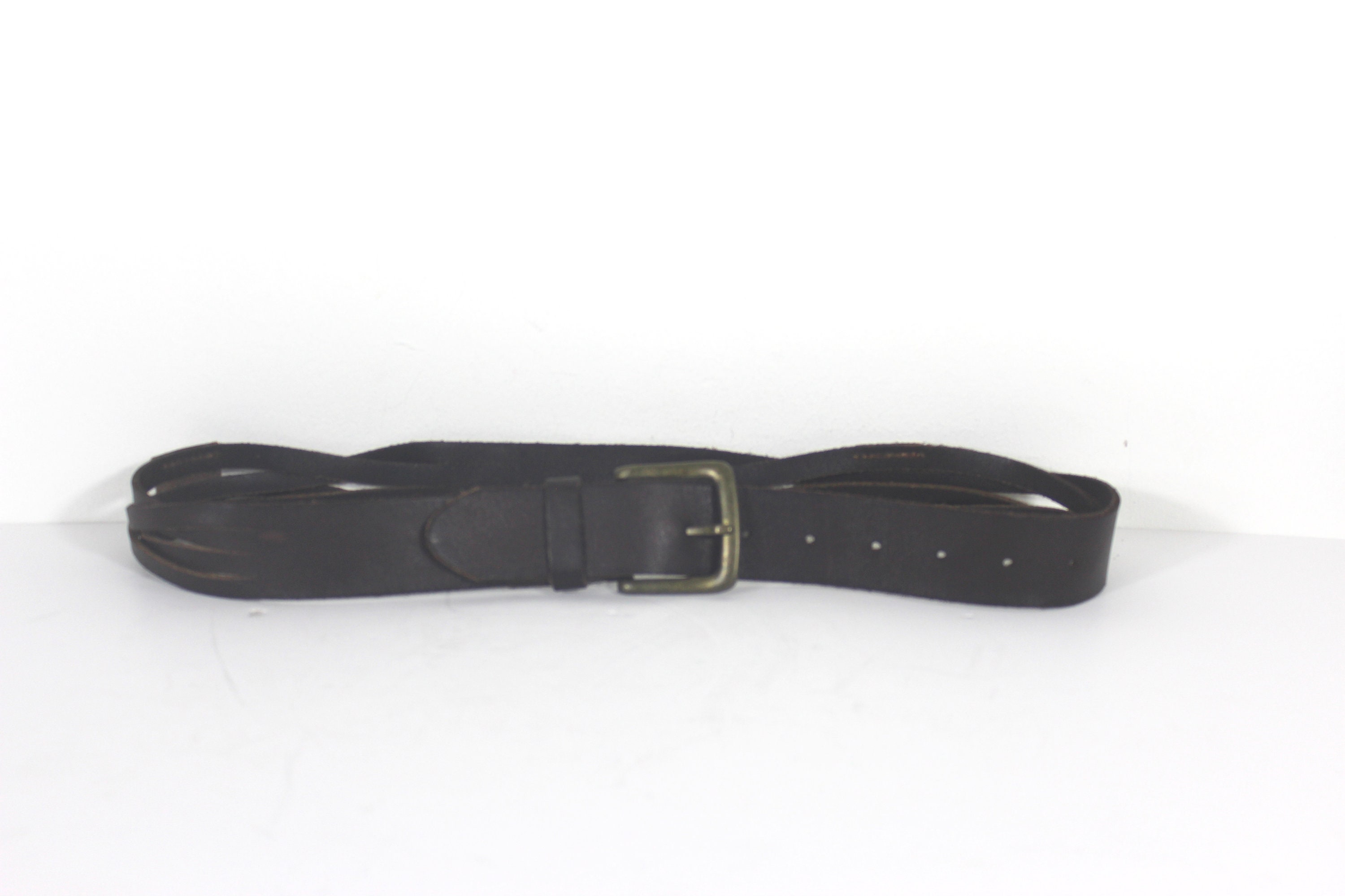 28”-34” Chocolate Brown Woven Braided Leather Belt With 