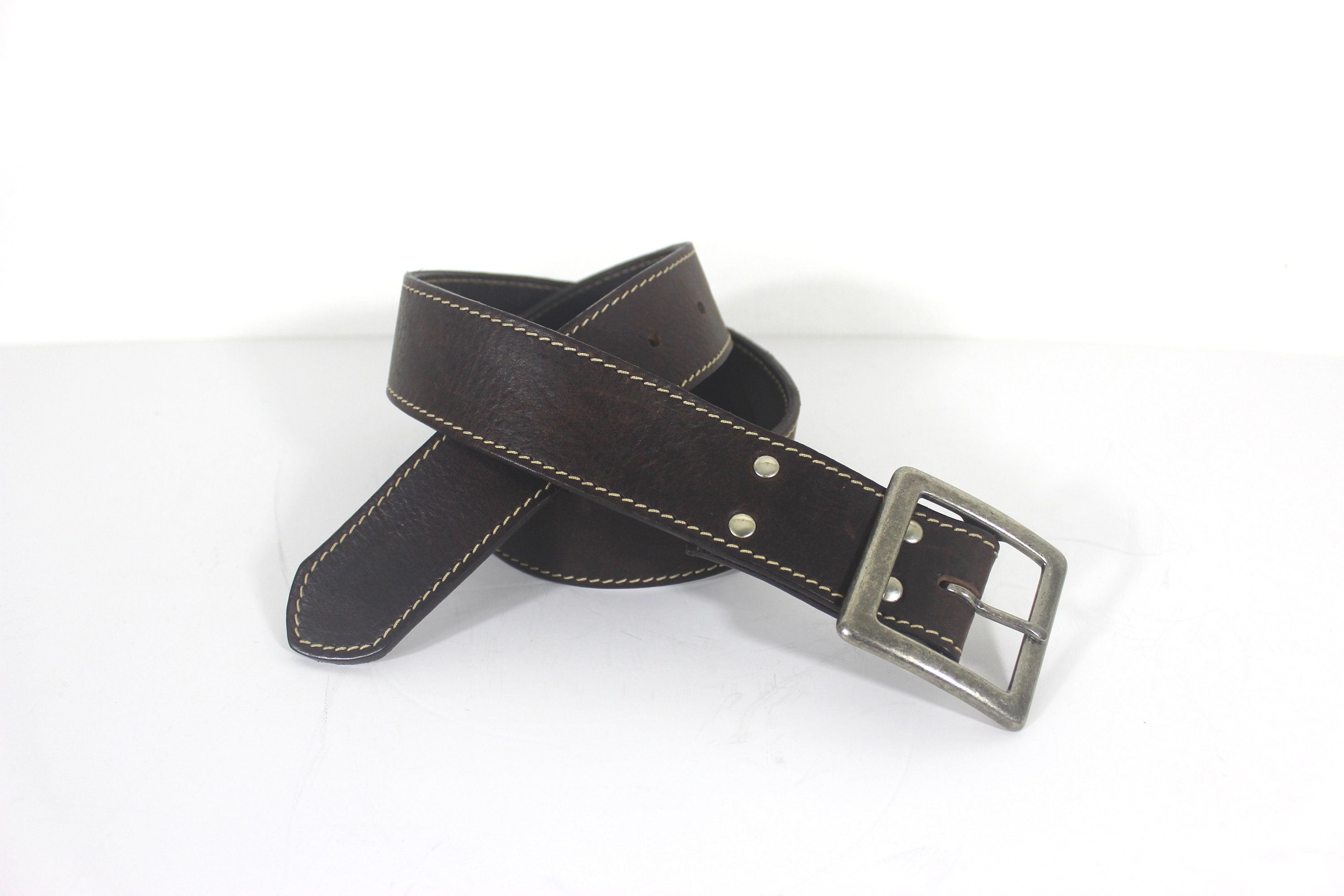 2732 Vintage ROOTS Dark Brown Leather Belt With Silver Buckle and