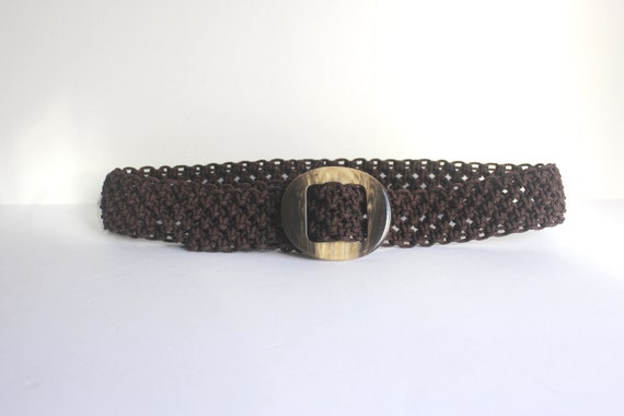 Macrame Woven Braided Belt Wide Brown HANDMADE in MEXICO WOVEN MACRAME BELT BRAIDED FRINGE TIE  main image 4