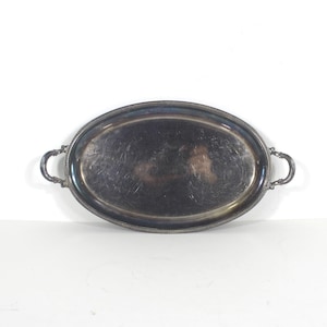 Petit plateau ovale avec anses en métal argenté, assiette vintage, porte-objets, patine lourde, anses, bijoux, porte-cartes de visite, présentoir
