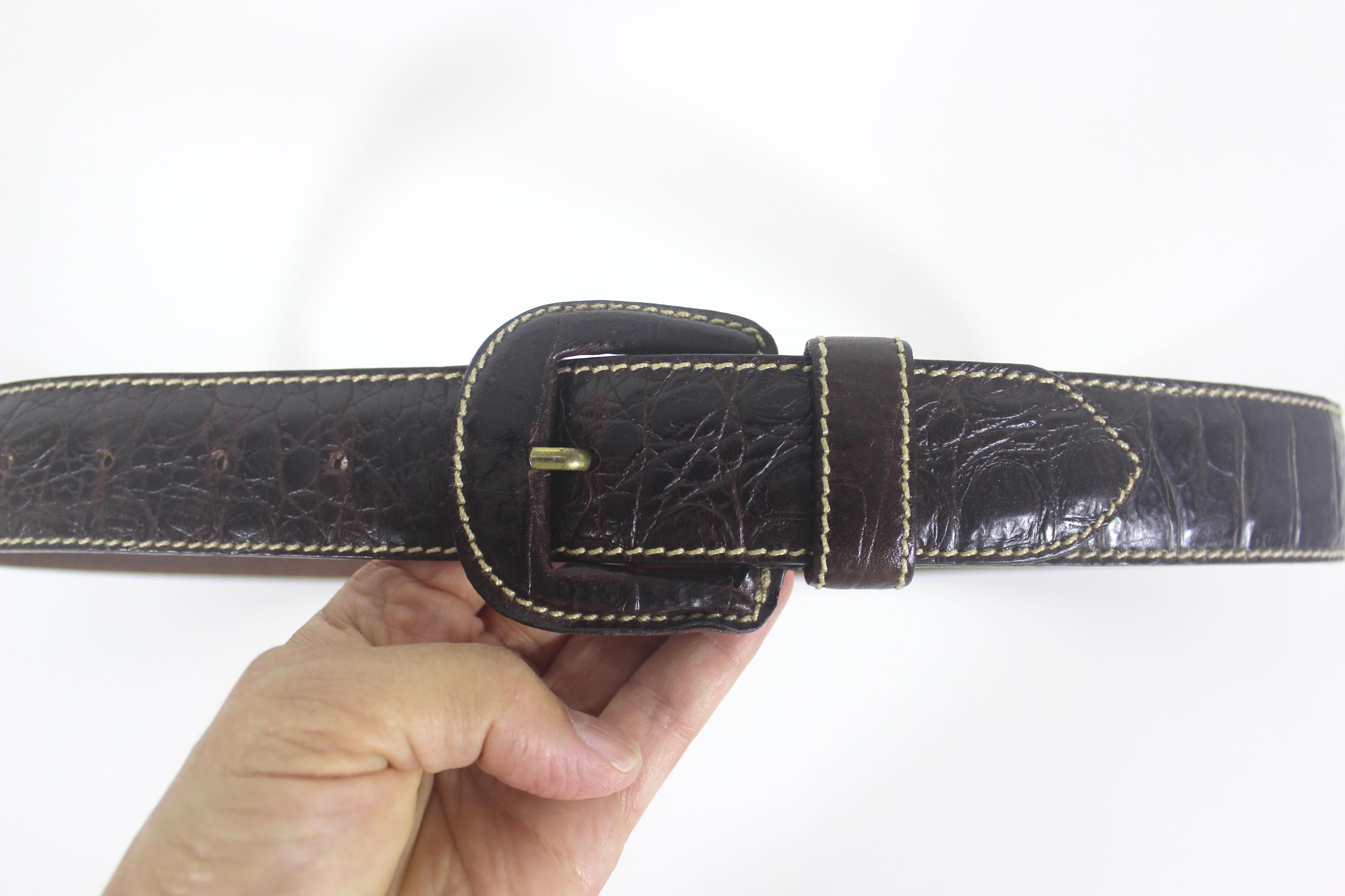 Vintage Embossed Italian Croco Brown Leather Belt size M Vintage Men main image 4