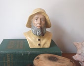 Vintage Ceramic Captain Fisherman, Canadian Folk Art, Yellow Jacket Pipe, Figurine, Beach, Cottage, East Coast Nautical Shelf Decor