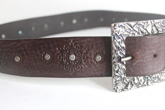 Italian Vintage Dark Brown Leather Belt, Size Small S, Studded 