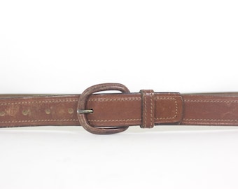 35”-39” Cognac Brown Leather Belt with Self Covered Leather Buckle Distressed