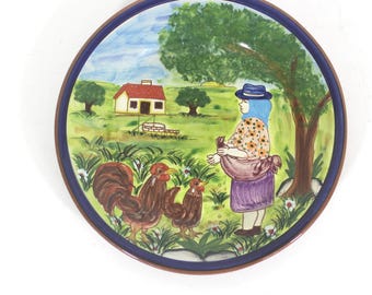 Vintage Olaria Polido & Filho Hand Painted Pottery Wall Plate Portuguese Ceramic Wall Art, Ethnic, Bohemian Portugal