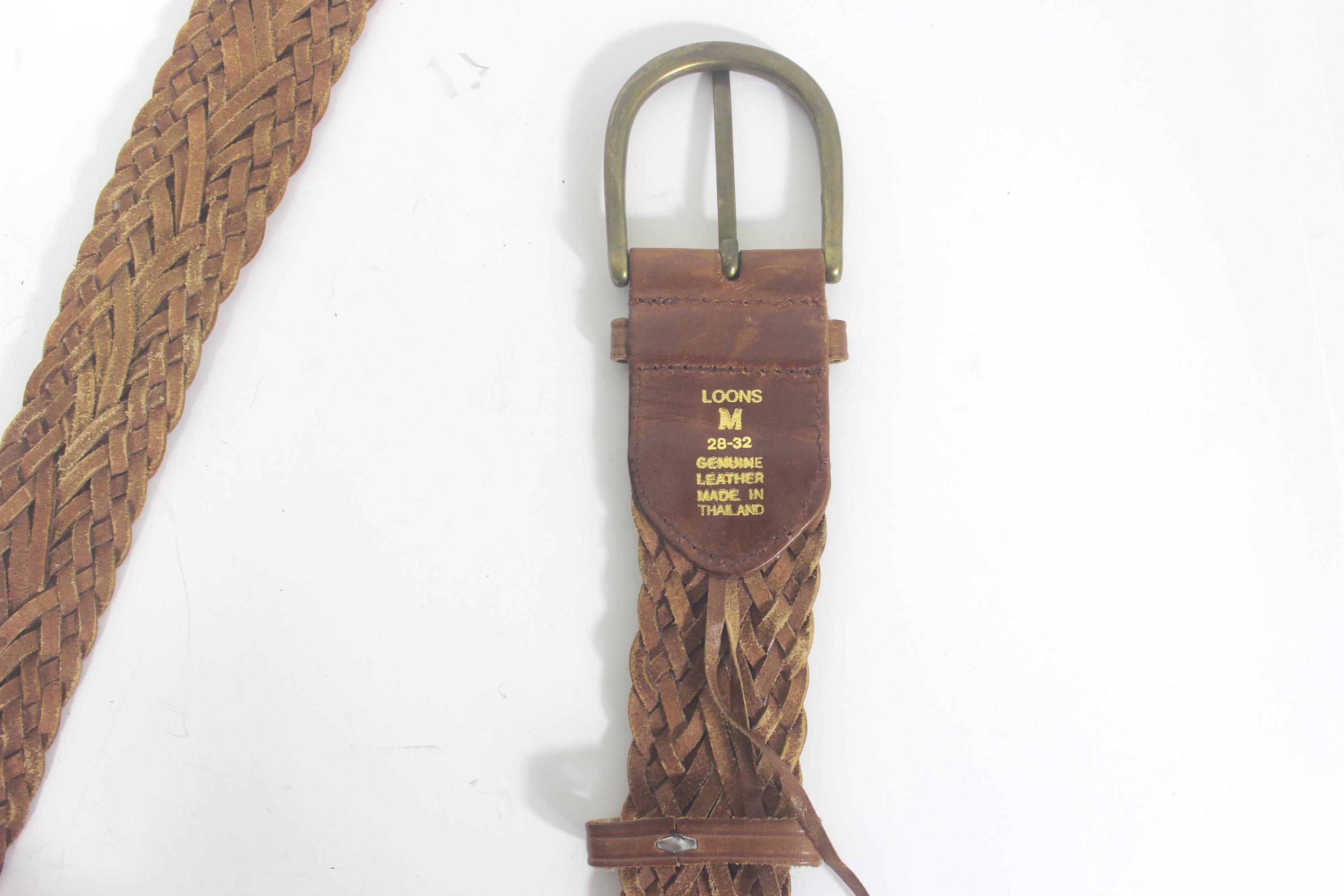 Vintage Made in England Woven Leather Belt Honey Brown Brass Buckle 34 85 Unisex Up to 34” Wide Woven Tan Leather Brown Belt Braided With  main image 2