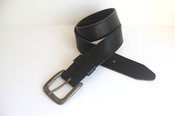 Vintage Smooth Thick Black Leather Belt, Size Med… - image 1