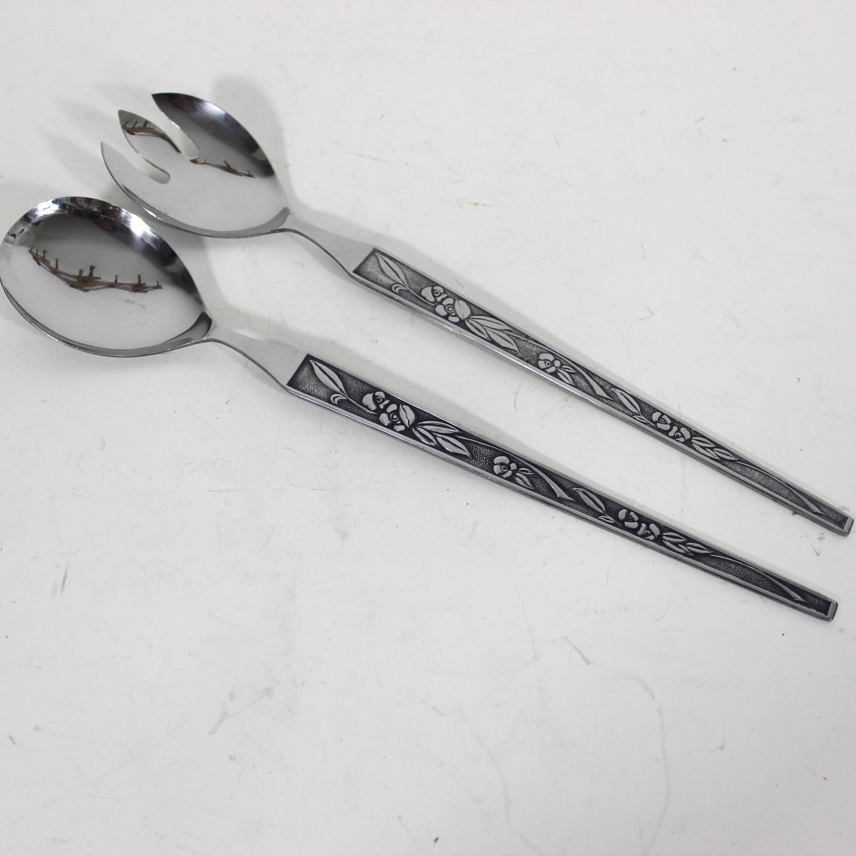Japanese Salad Serving Spoons, Mid Century Modern Stainless Steel