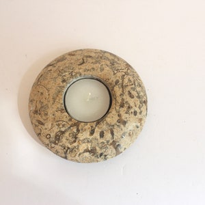 Vintage Fossil Stone Tea Light Candle Holder, Candleholder, Marble, Mid Century Candle, Display Pedestal