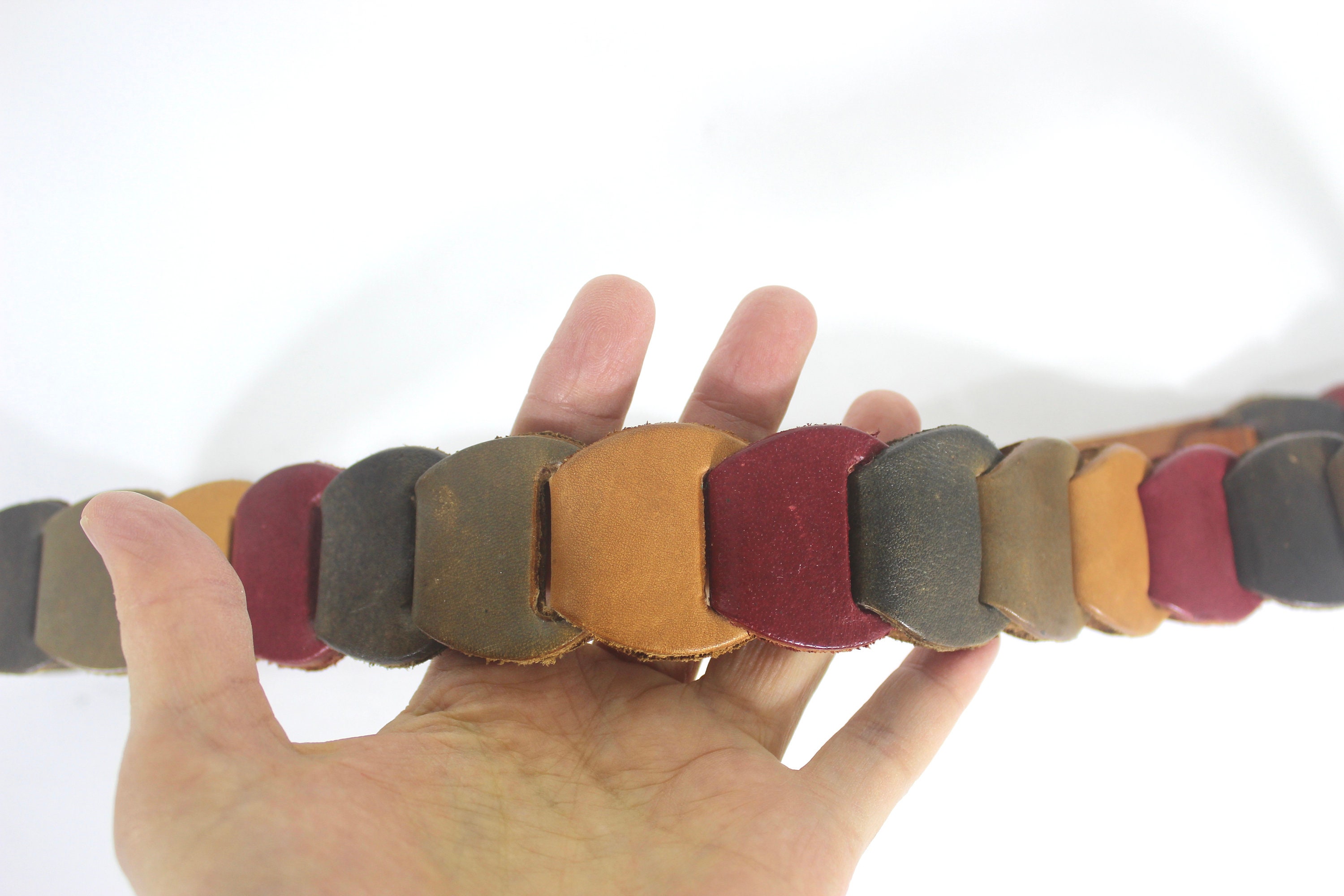 Vintage Seventies Style Multicolour Leather Link Belt Faded