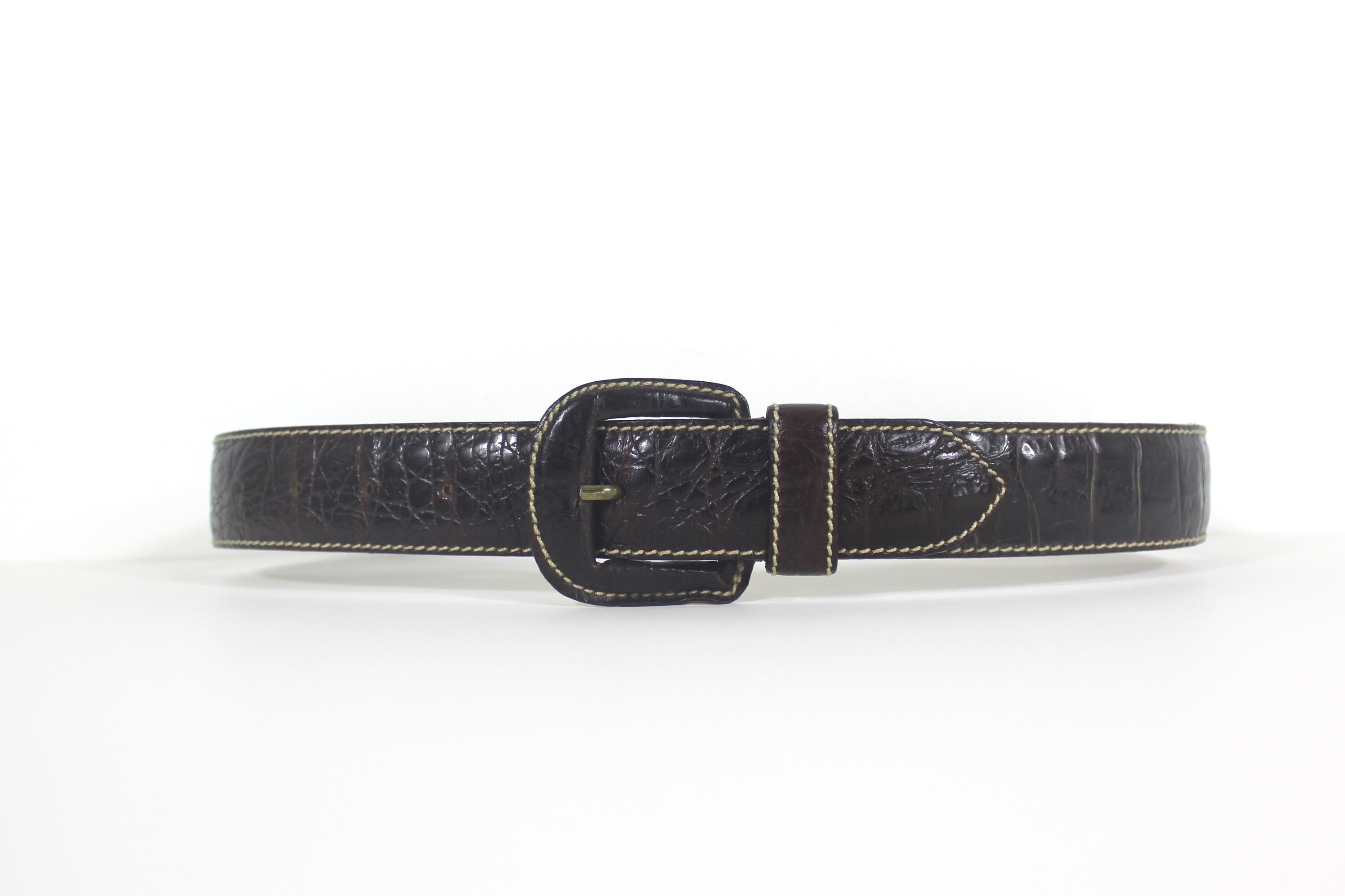 26”-31” Italian Croc Embossed Brown Leather Belt With  display picture 3