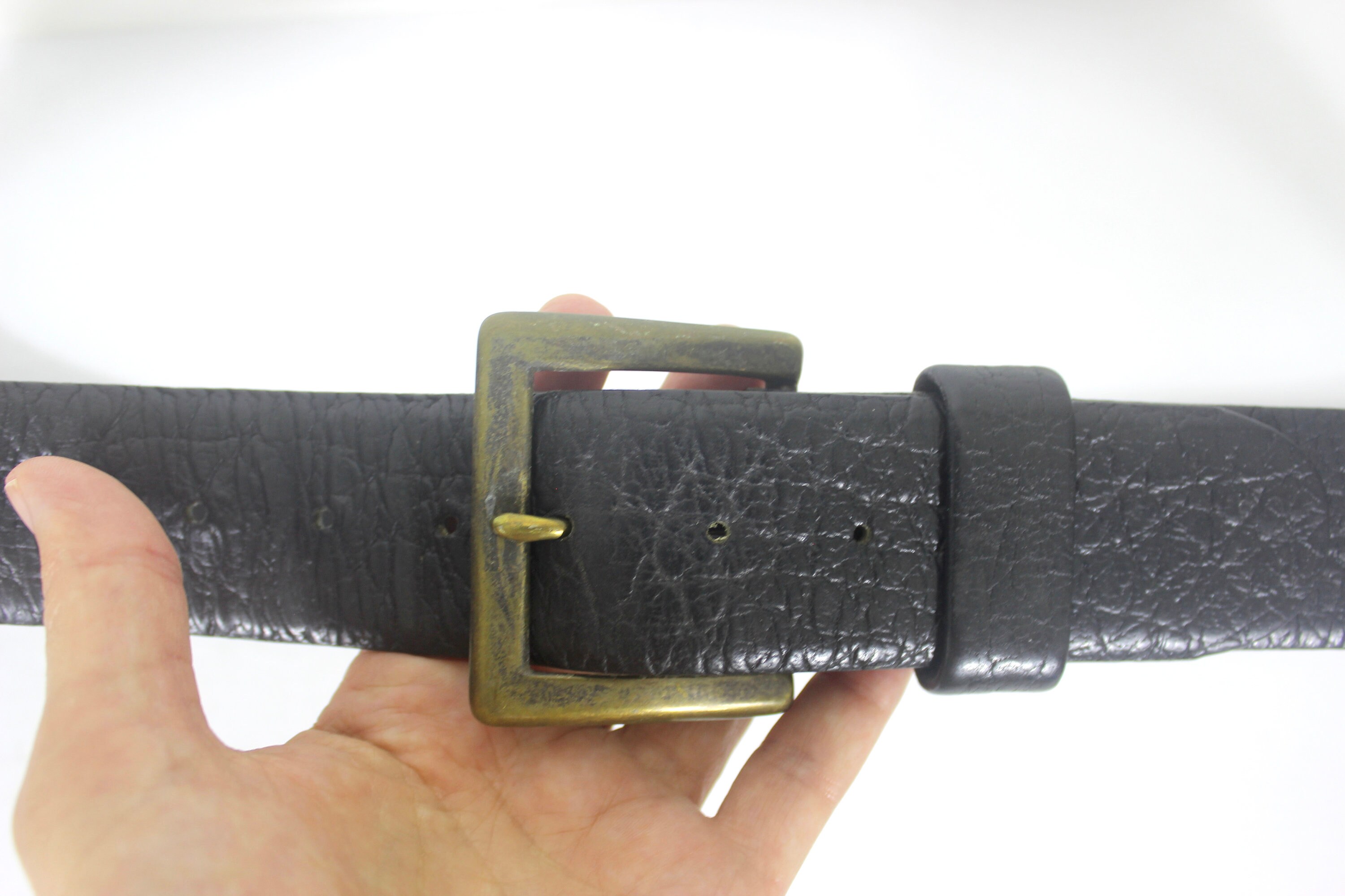 1940's-50's 35”-40” Vintage Wide Black Textured Leather Belt 1940's-50's 35”-40” Vintage Wide Black Textured Leather Belt