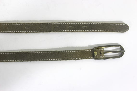 29”-33” Skinny Green Suede Vintage Belt With Accent 