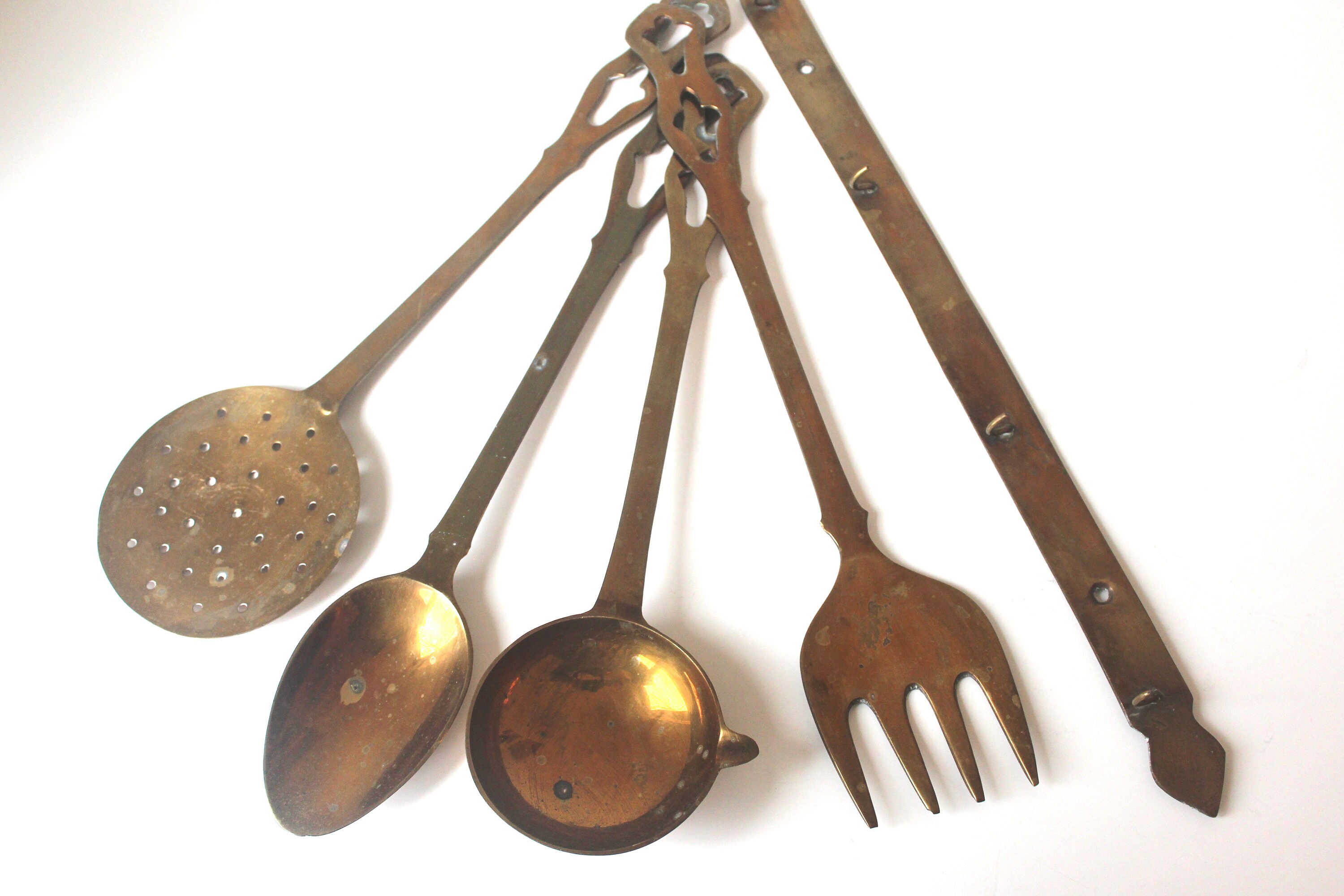 Vintage Brass Utensil Set With Hanger Large Utensils for Etsy