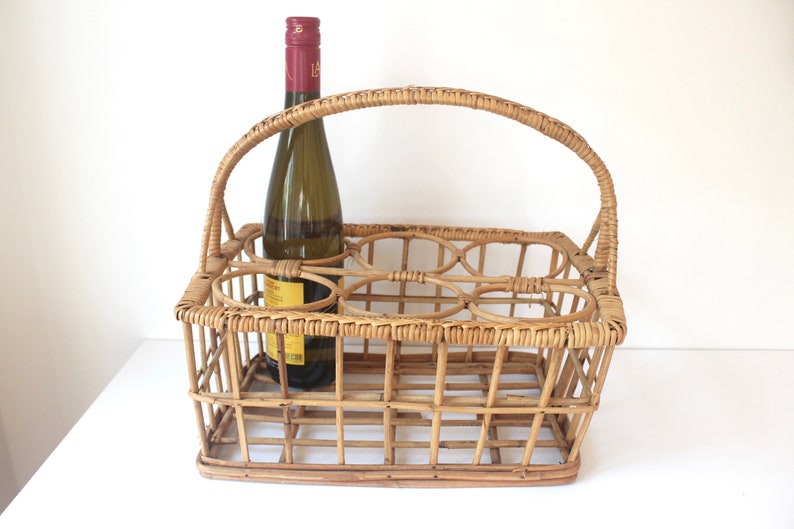 Vintage Wicker Wine Carrying Basket Rattan Wine Carrier Six Etsy