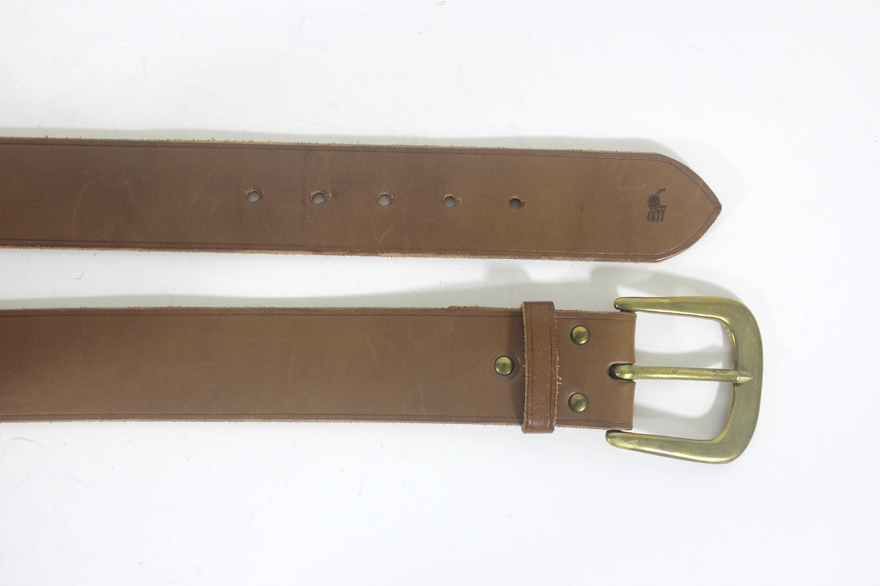 New Polo Ralph Lauren Wide Brown Leather Belt Solid Brass Buckle XXS 32” Long Big + Tall | Polo Ralph Lauren Leather Reversible Belt | DXL main image 3